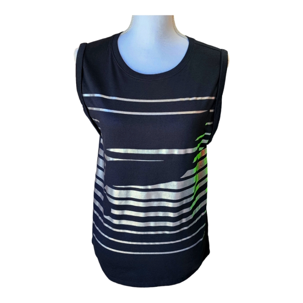 Fabletics Women's McKinney Sleeveless Top, Black/Silver Tee, Size Small,…